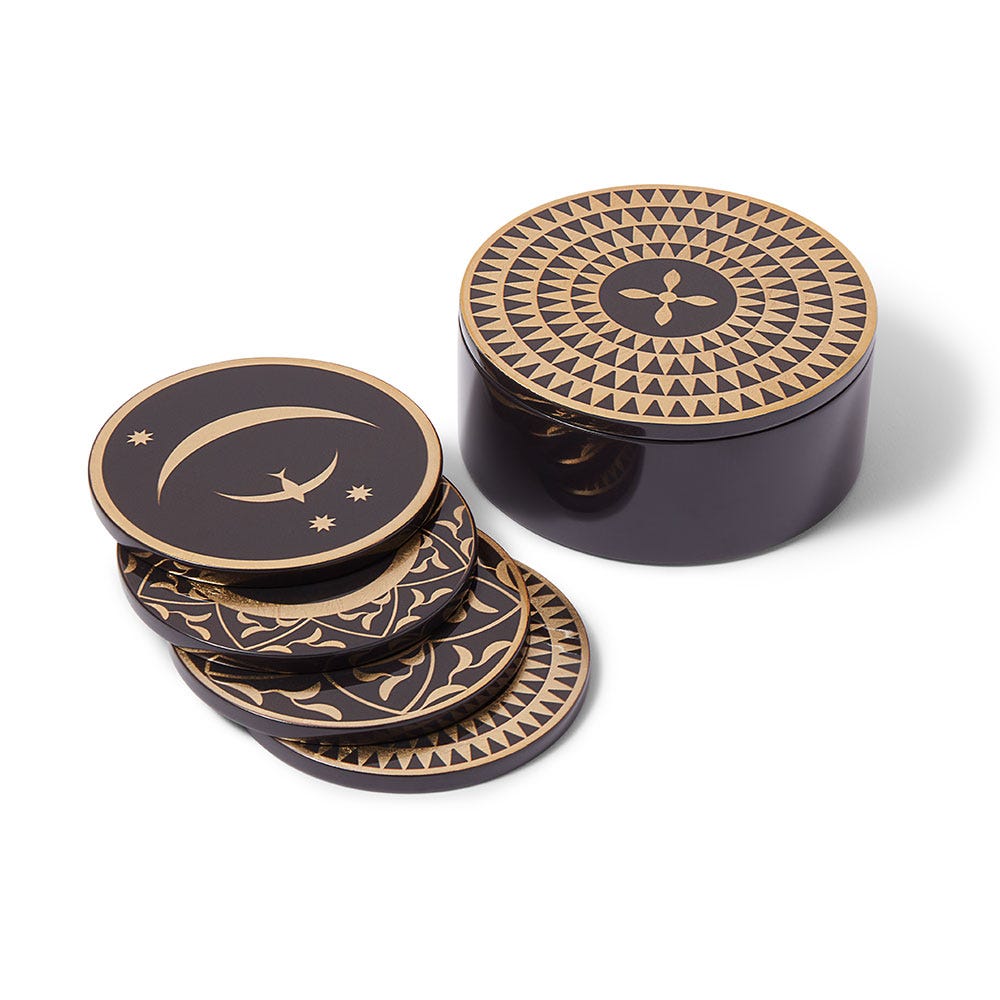 Sumatran Symbols Lacquered Wood Coaster Set